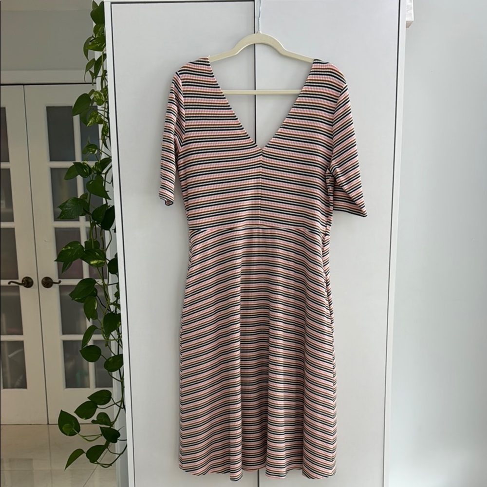 Socialite Pink Raglan Sleeve Midi Dress V-Neck A-Line